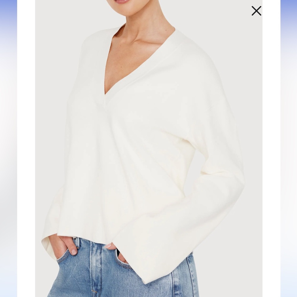 Good American Ivory V-Neck Boxy Cotton Blend Sweater - Size L/XL - NWT